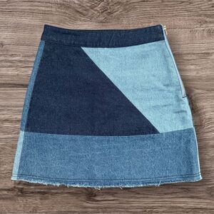 Cotton On 91:LTD Colorblock Denim Mini Skirt Asymmetric Patchwork Blue Size 4